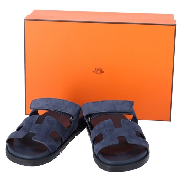 BNIB Hermes Chypre Sandals Women 37 Suede blue Celeste Navy Full Set - Picture 6 of 8
